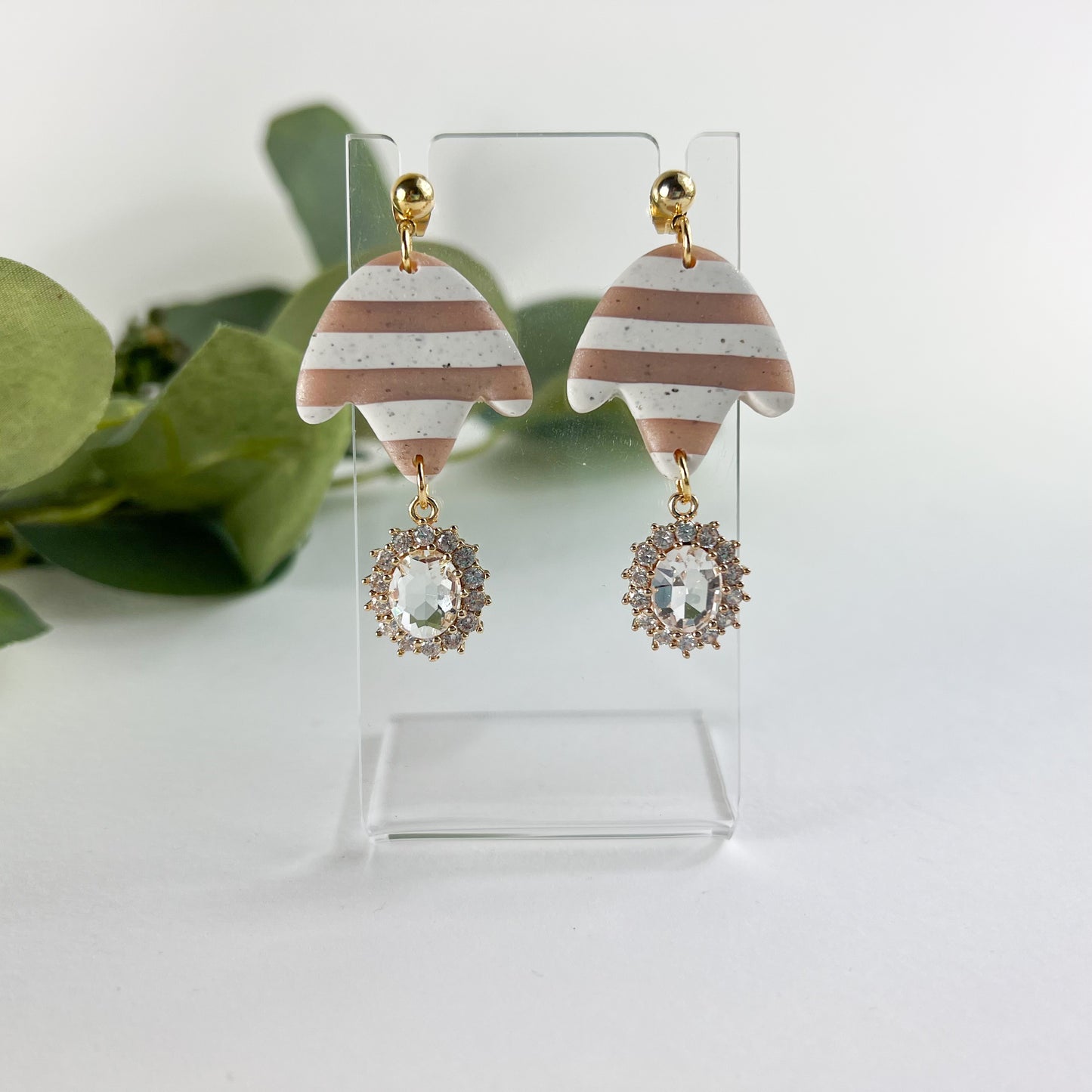 Neutral striped glam polymer clay earrings