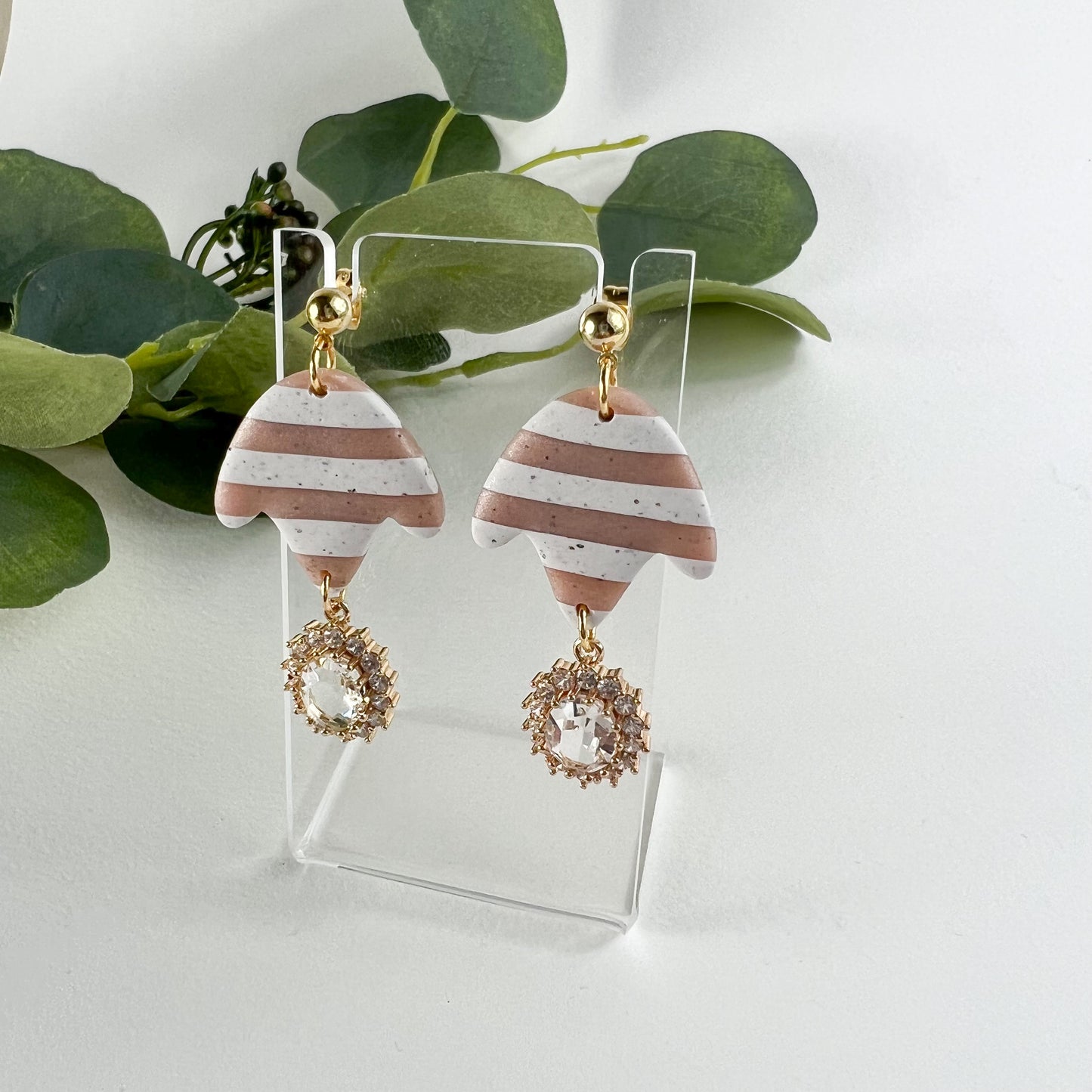 Neutral striped glam polymer clay earrings